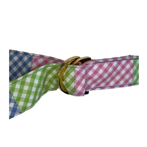 Vineyard Vines Gingham Check Canvas Belt Pink Blue Green Cotton D Rings Whale S - Picture 2 of 9